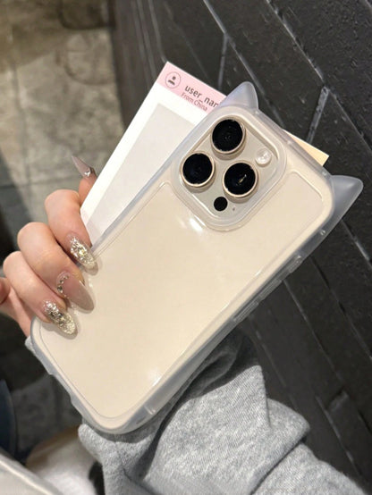 Cute Minimalist Animal Ear Style Novelty Cases Transparent Cat Ear Shaped Phone Case Compatible With IPhone 17 Pro Max/17 Pro/17 Air/17/16 Pro Max/16/16 Pro/16 Plus/15/15 Pro Max/15 Pro/15 Plus/11/12