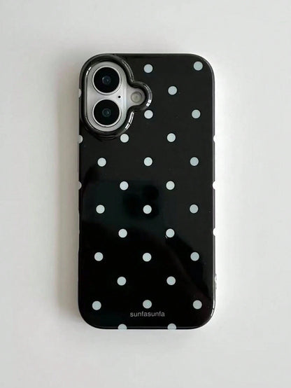 Cute Minimalist Black White Polka Dot Fashion Phone Case Polka Dot Fashionable Phone Case, Minimalist & Cute Design, Black & White Polka Dot Pattern, Compatible With IPhone 11 To 17 Series Including P