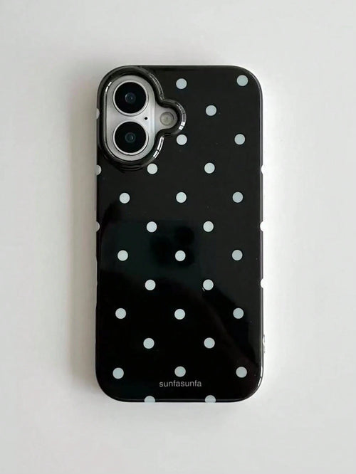 Cute Minimalist Black White Polka Dot Fashion Phone Case Polka Dot Fashionable Phone Case, Minimalist & Cute Design, Black & White Polka Dot Pattern, Compatible With IPhone 11 To 17 Series Including P