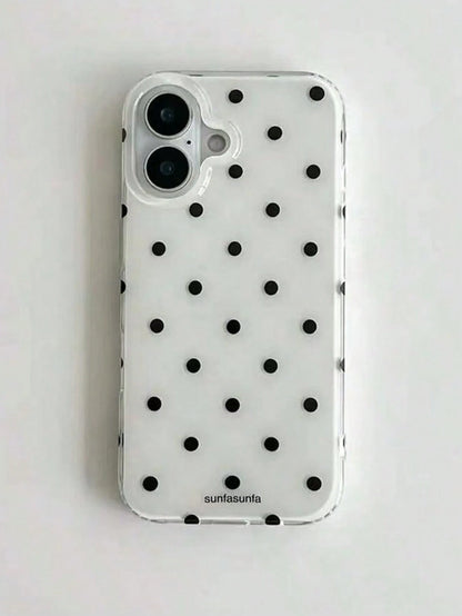 Cute Minimalist Black White Polka Dot Fashion Phone Case Polka Dot Fashionable Phone Case, Minimalist & Cute Design, Black & White Polka Dot Pattern, Compatible With IPhone 11 To 17 Series Including P