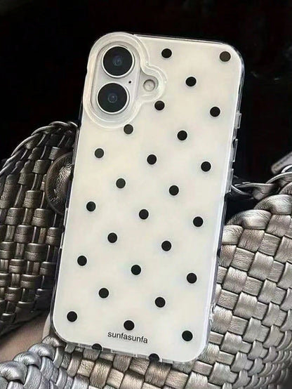 Cute Minimalist Black White Polka Dot Fashion Phone Case Polka Dot Fashionable Phone Case, Minimalist & Cute Design, Black & White Polka Dot Pattern, Compatible With IPhone 11 To 17 Series Including P