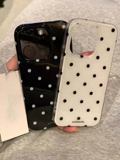 Cute Minimalist Black White Polka Dot Fashion Phone Case Polka Dot Fashionable Phone Case, Minimalist & Cute Design, Black & White Polka Dot Pattern, Compatible With IPhone 11 To 17 Series Including P