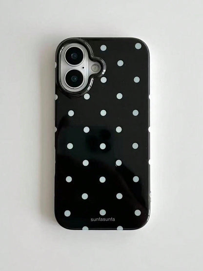 Cute Minimalist Black White Polka Dot Fashion Phone Case Polka Dot Fashionable Phone Case, Minimalist & Cute Design, Black & White Polka Dot Pattern, Compatible With IPhone 11 To 17 Series Including P