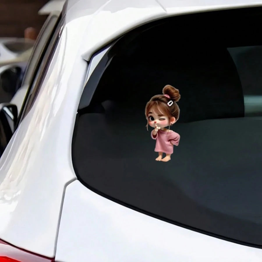 Cute Mischievous Girl Delicate Car Sticker, High-Quality Waterproof And Durable Sticker Suitable For Motorcycles, Trucks, Laptops, Etc. Smooth And Scratch-Resistant, Adding Charming Appeal! Applicable