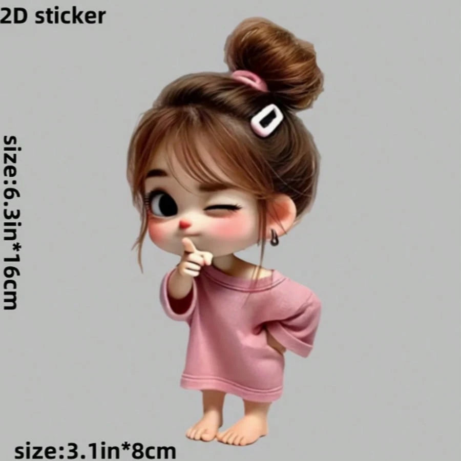 Cute Mischievous Girl Delicate Car Sticker, High-Quality Waterproof And Durable Sticker Suitable For Motorcycles, Trucks, Laptops, Etc. Smooth And Scratch-Resistant, Adding Charming Appeal! Applicable