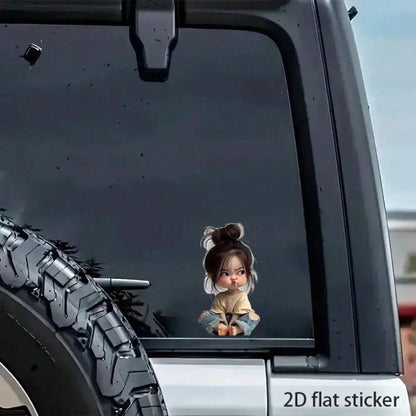 Cute Mischievous Girl Delicate Car Sticker, High-Quality Waterproof And Durable Sticker Suitable For Motorcycles, Trucks, Laptops, Etc. Smooth And Scratch-Resistant, Adding Charming Appeal! Applicable