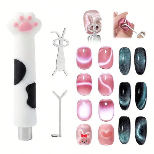 Cute Paw Handle Cat Eye Nail Auxiliary Styling Tool Set,3Pcs Multi Shape Light Forming Wands Manicure Tools