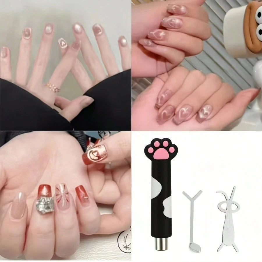Cute Paw Handle Cat Eye Nail Auxiliary Styling Tool Set,3Pcs Multi Shape Light Forming Wands Manicure Tools