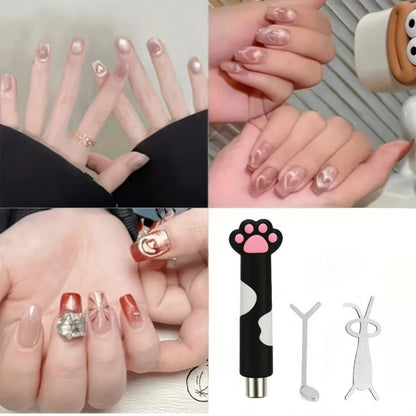 Cute Paw Handle Cat Eye Nail Auxiliary Styling Tool Set,3Pcs Multi Shape Light Forming Wands Manicure Tools