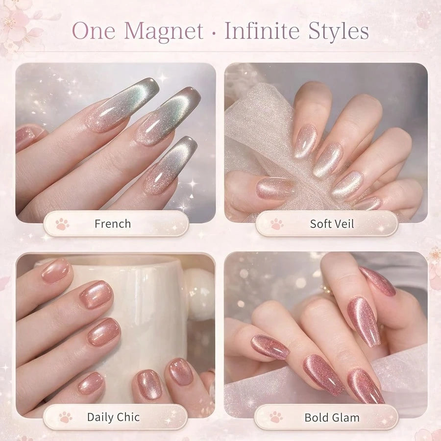 Cute Paw Handle Cat Eye Nail Auxiliary Styling Tool Set,3Pcs Multi Shape Light Forming Wands Manicure Tools