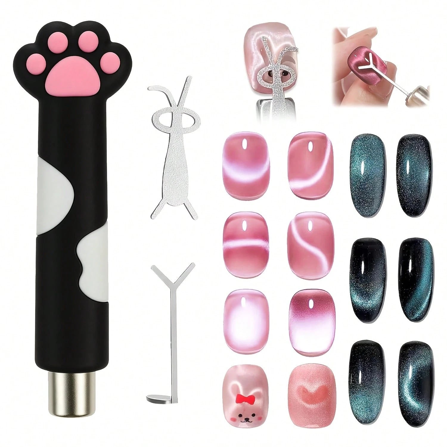 Cute Paw Handle Cat Eye Nail Auxiliary Styling Tool Set,3Pcs Multi Shape Light Forming Wands Manicure Tools