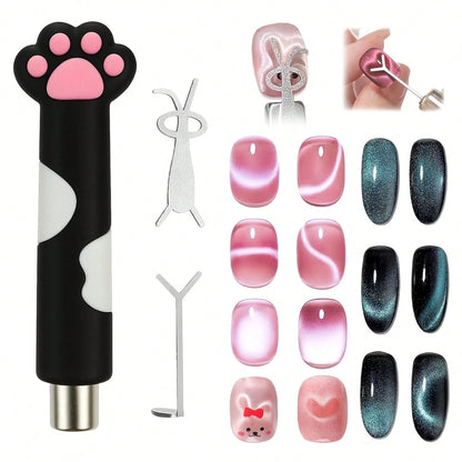 Cute Paw Handle Cat Eye Nail Auxiliary Styling Tool Set,3Pcs Multi Shape Light Forming Wands Manicure Tools