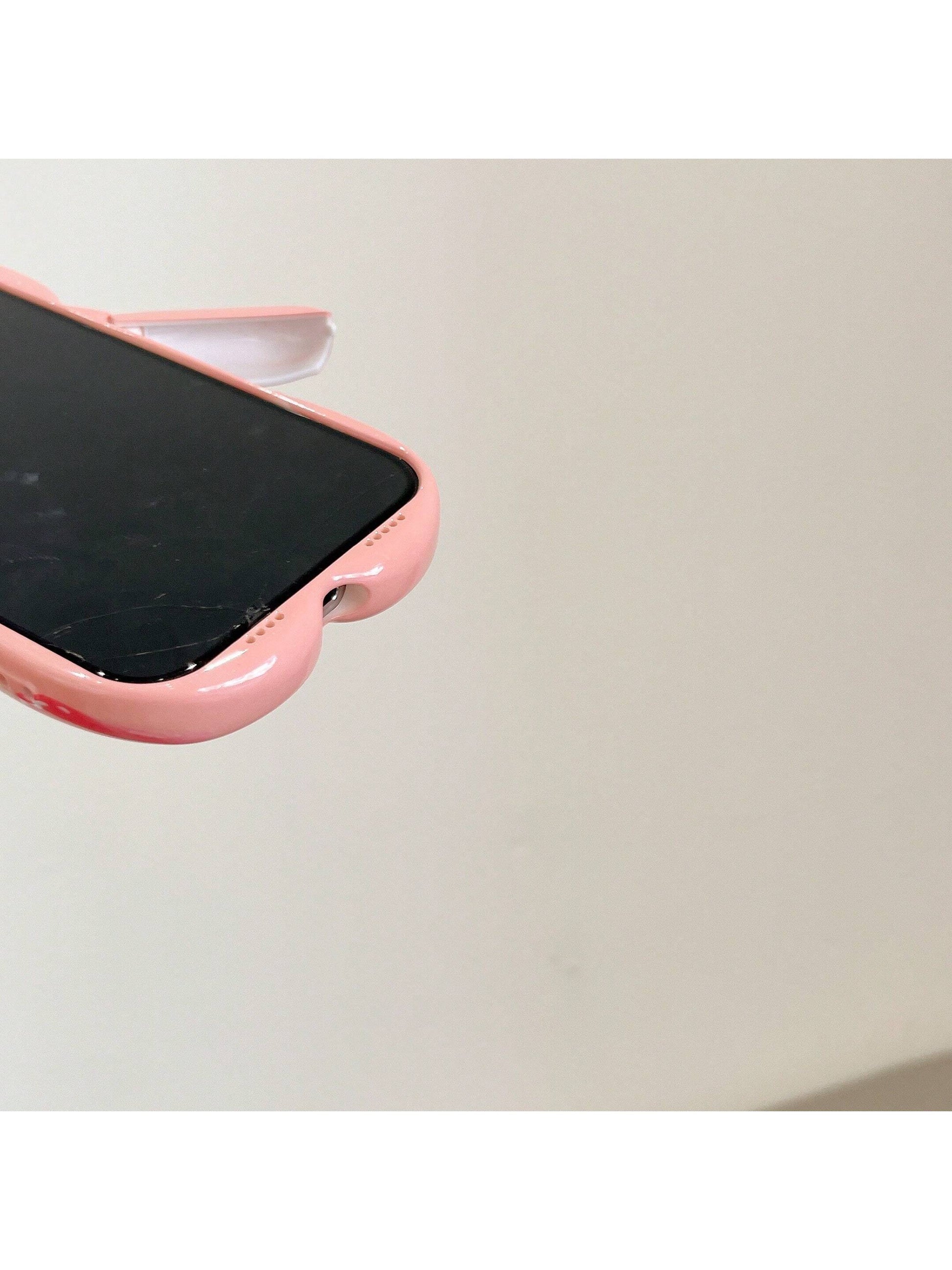 Cute Pink Bear Element Novelty Case Shockproof Waterproof Funny Pink 3D Heart Teddy Bear Designed Phone Case Compatible With Iphone Kawaii Anti-Fall Scratch Resistant Spring Birthday Gift