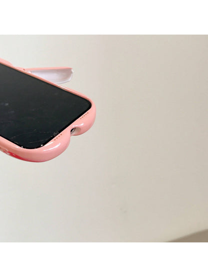 Cute Pink Bear Element Novelty Case Shockproof Waterproof Funny Pink 3D Heart Teddy Bear Designed Phone Case Compatible With Iphone Kawaii Anti-Fall Scratch Resistant Spring Birthday Gift