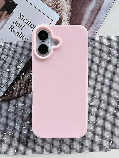 Cute Pink Heart Design Silicone TPU 1pc Matte Solid Color Heart-Shaped Camera Cutout Large Hole Full Coverage Shockproof Phone Case Compatible With Iphone 17/16/15/14/13/12/11/XSMAX/X/XS/XR/7PLUS/8PLU