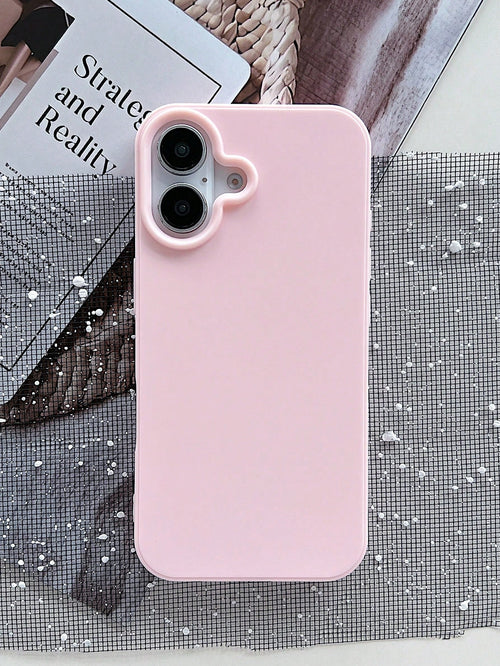 Cute Pink Heart Design Silicone TPU 1pc Matte Solid Color Heart-Shaped Camera Cutout Large Hole Full Coverage Shockproof Phone Case Compatible With Iphone 17/16/15/14/13/12/11/XSMAX/X/XS/XR/7PLUS/8PLU