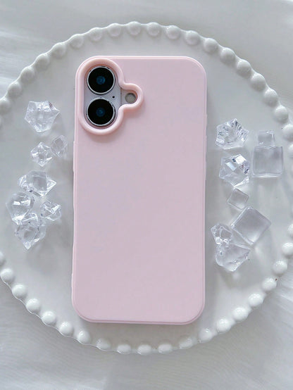 Cute Pink Heart Design Silicone TPU 1pc Matte Solid Color Heart-Shaped Camera Cutout Large Hole Full Coverage Shockproof Phone Case Compatible With Iphone 17/16/15/14/13/12/11/XSMAX/X/XS/XR/7PLUS/8PLU