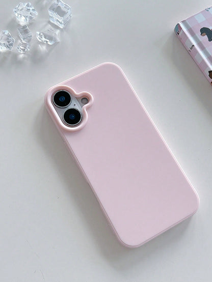 Cute Pink Heart Design Silicone TPU 1pc Matte Solid Color Heart-Shaped Camera Cutout Large Hole Full Coverage Shockproof Phone Case Compatible With Iphone 17/16/15/14/13/12/11/XSMAX/X/XS/XR/7PLUS/8PLU