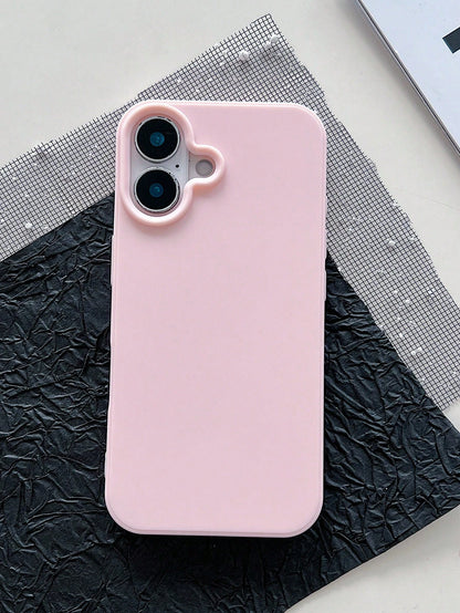 Cute Pink Heart Design Silicone TPU 1pc Matte Solid Color Heart-Shaped Camera Cutout Large Hole Full Coverage Shockproof Phone Case Compatible With Iphone 17/16/15/14/13/12/11/XSMAX/X/XS/XR/7PLUS/8PLU