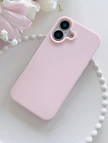Cute Pink Heart Design Silicone TPU 1pc Matte Solid Color Heart-Shaped Camera Cutout Large Hole Full Coverage Shockproof Phone Case Compatible With Iphone 17/16/15/14/13/12/11/XSMAX/X/XS/XR/7PLUS/8PLU