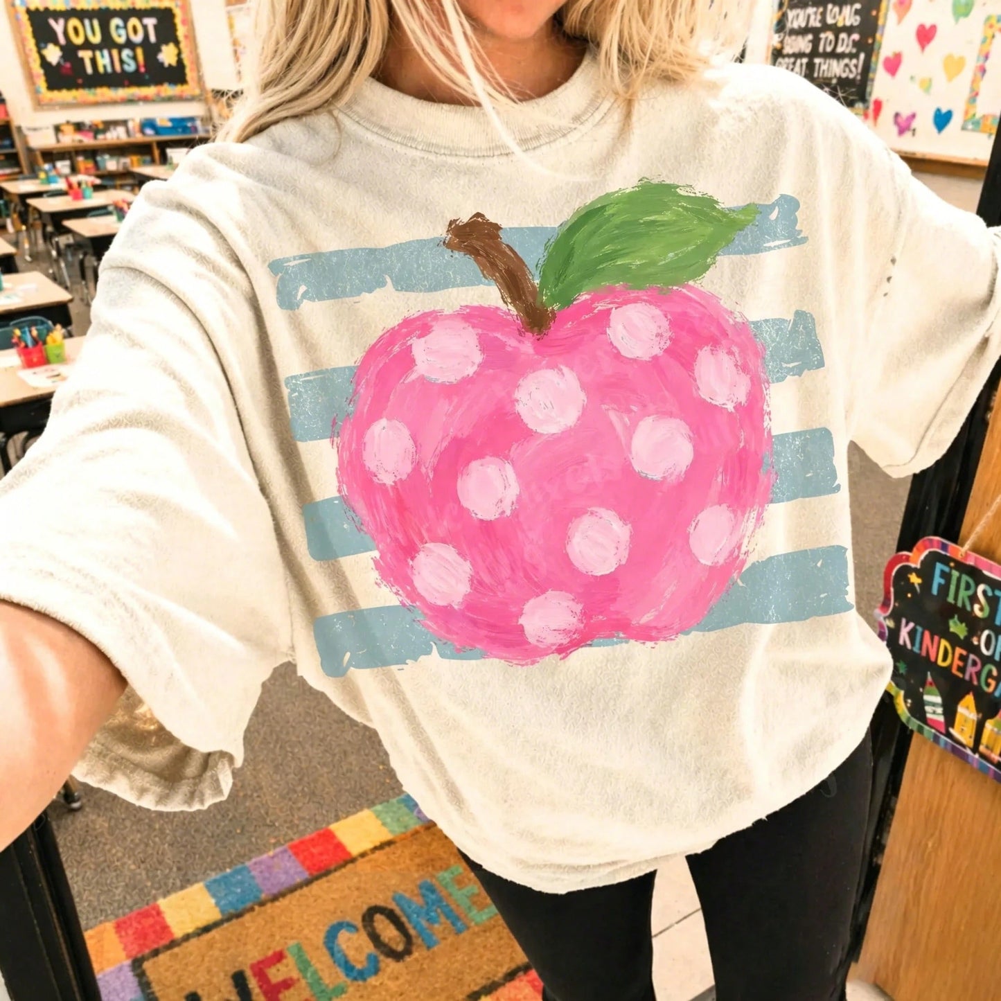 Cute Pink Polka Dot Apple Shirt School Teacher Graphic Tee Aesthetic Pastel Fruit Top Elementary School Teacher Outfit Gift For Her