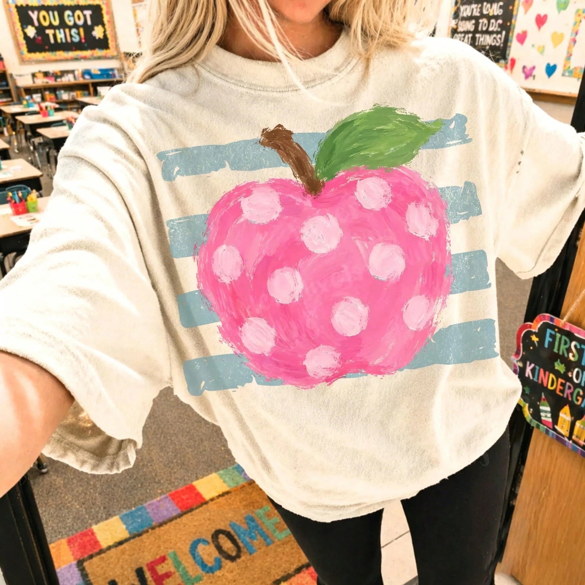 Cute Pink Polka Dot Apple Shirt School Teacher Graphic Tee Aesthetic Pastel Fruit Top Elementary School Teacher Outfit Gift For Her