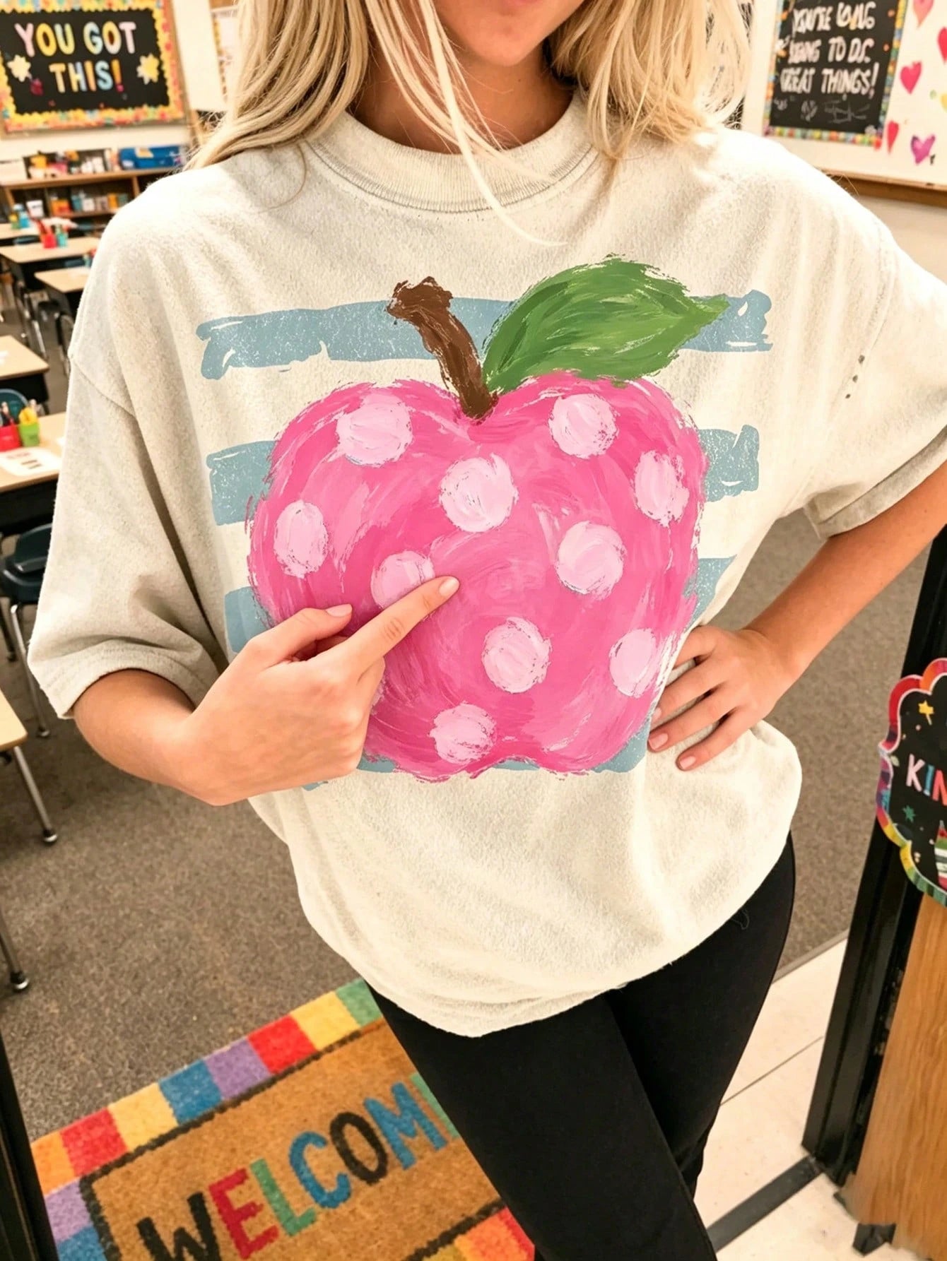 Cute Pink Polka Dot Apple Shirt School Teacher Graphic Tee Aesthetic Pastel Fruit Top Elementary School Teacher Outfit Gift For Her