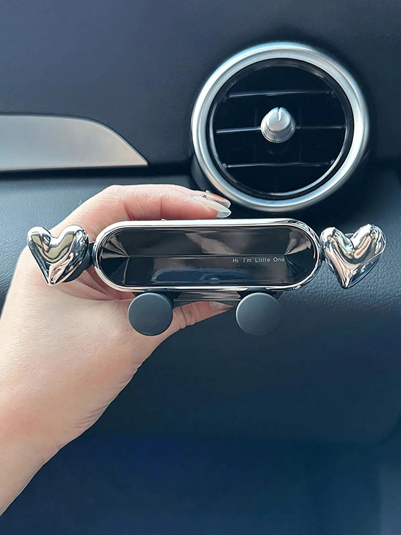 Cute Silver Heart Bear Gravity Car Phone Holder, Universal Air Vent Anti-Shake Car Navigation Bracket, Detachable Washable Upgraded PVC Car Phone Mount, Retractable Invisible Design Firm Clip-On Auto