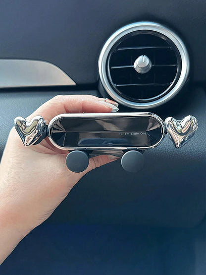 Cute Silver Heart Bear Gravity Car Phone Holder, Universal Air Vent Anti-Shake Car Navigation Bracket, Detachable Washable Upgraded PVC Car Phone Mount, Retractable Invisible Design Firm Clip-On Auto