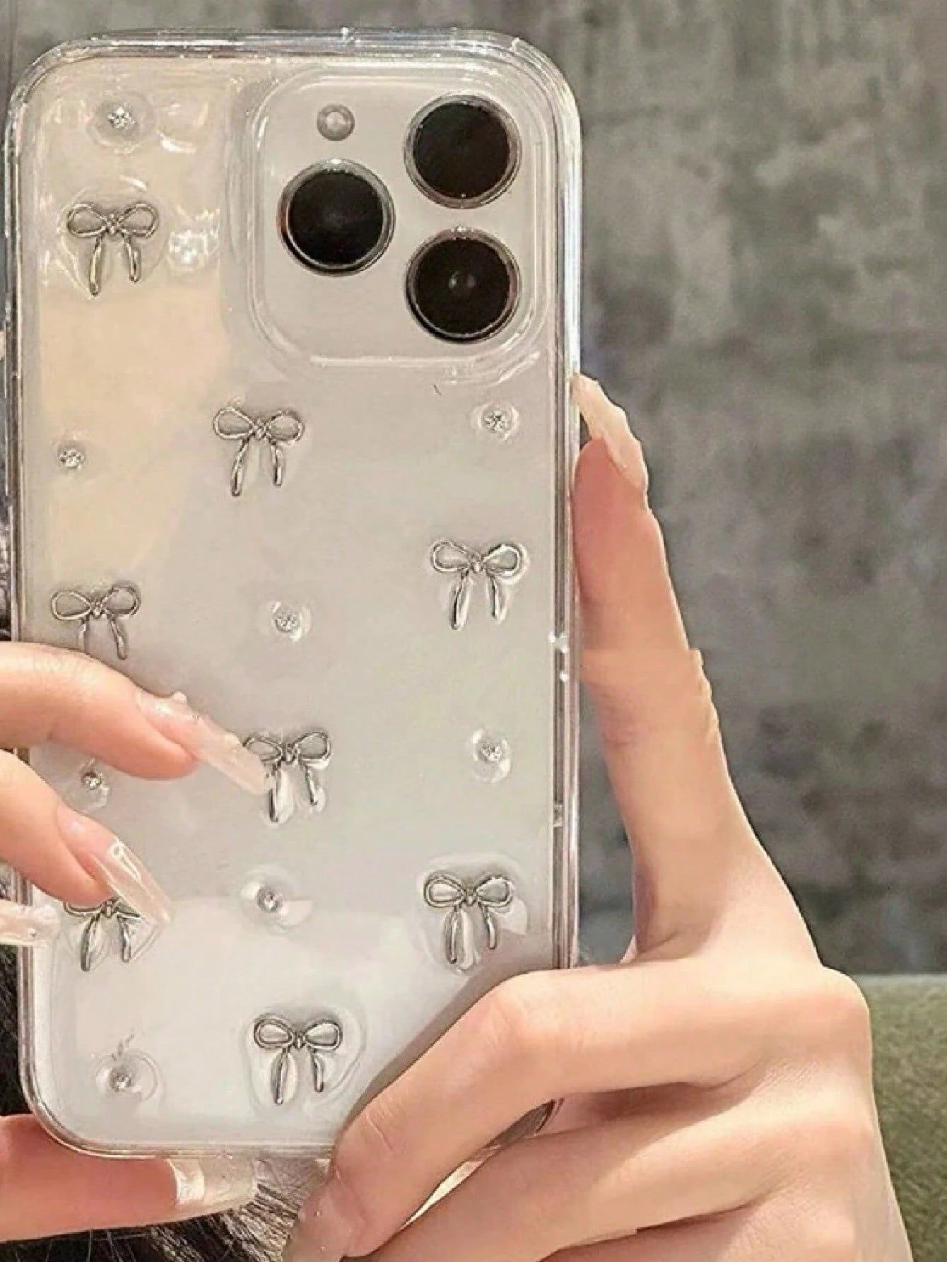 Cute TPU Bow Element Fashion Shockproof 3D Purple Bow Glitter Sequin Epoxy Resin Transparent Background Phone Case Compatible With Iphone 17/17Air/17Pro/17ProMax/16/15/14/13/12/11/X/XS/XR/Mini/Pro Max
