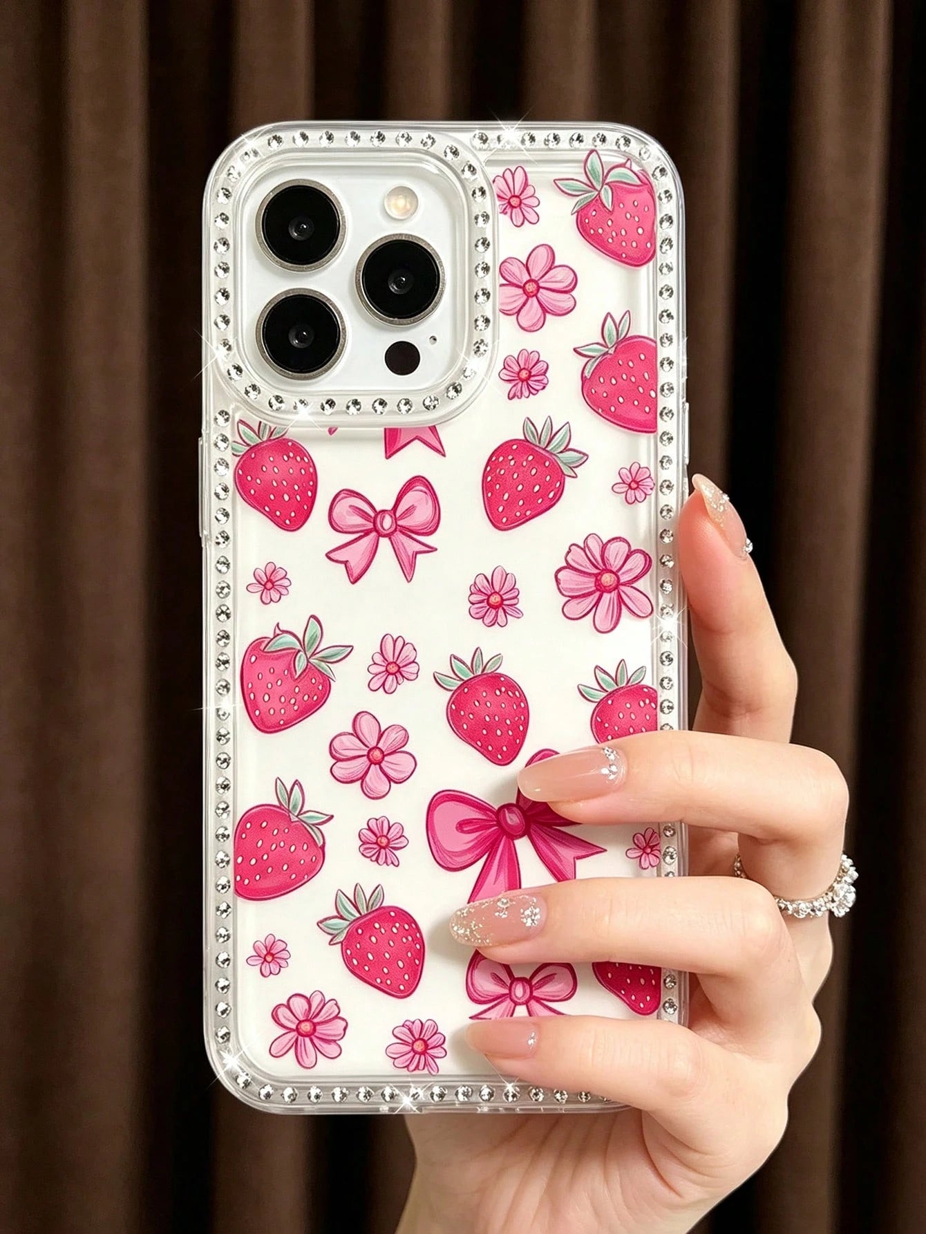 Cute Transparent Shockproof Premium Phone Case, Strawberry Pattern With Star Elements, Compatible With IPhone 17 Pro, 16e, 16 Pro, 15, 14, 13, 12, 11, XR And XS Max, Thickened Protection, Fashionable