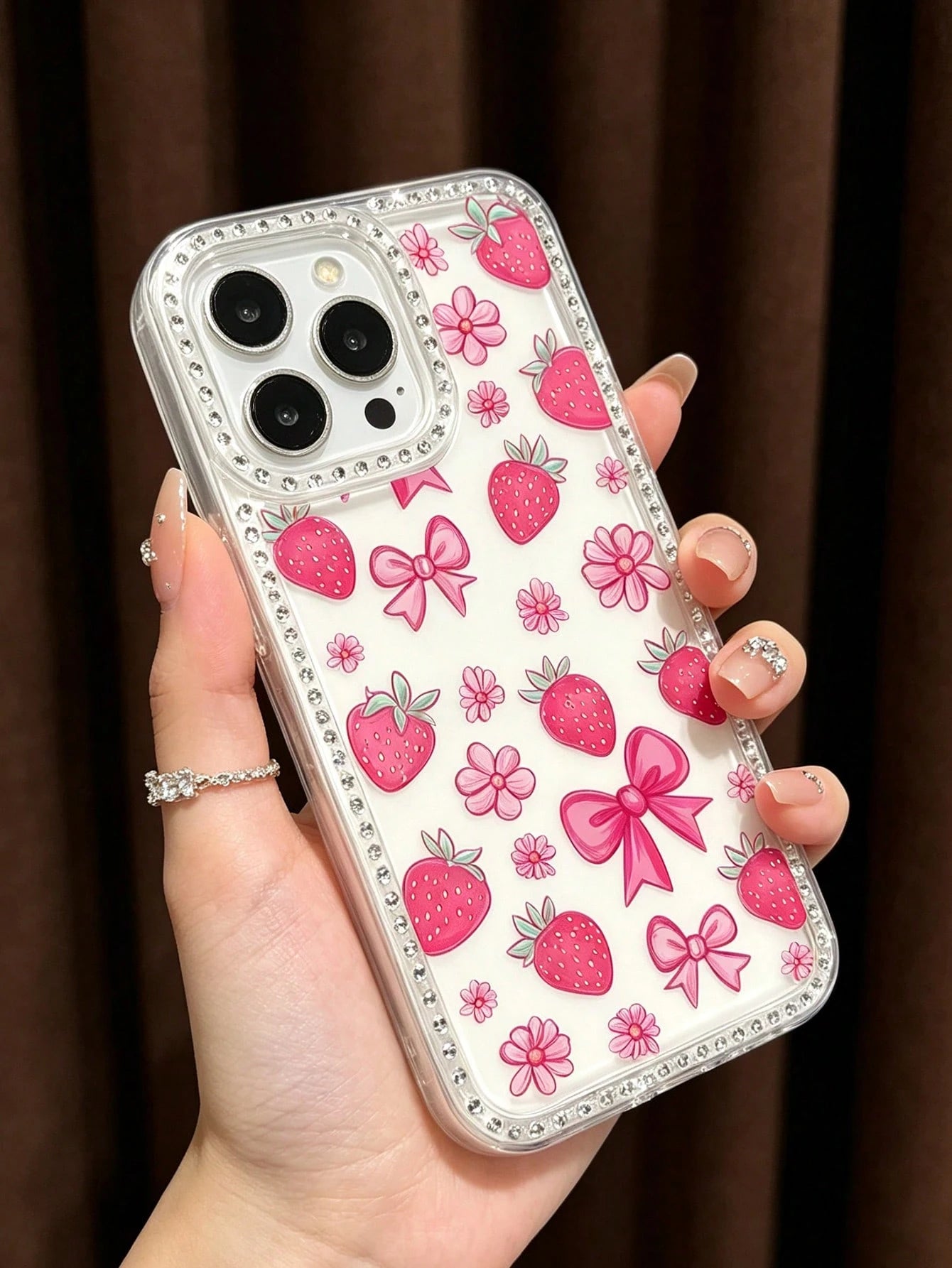 Cute Transparent Shockproof Premium Phone Case, Strawberry Pattern With Star Elements, Compatible With IPhone 17 Pro, 16e, 16 Pro, 15, 14, 13, 12, 11, XR And XS Max, Thickened Protection, Fashionable