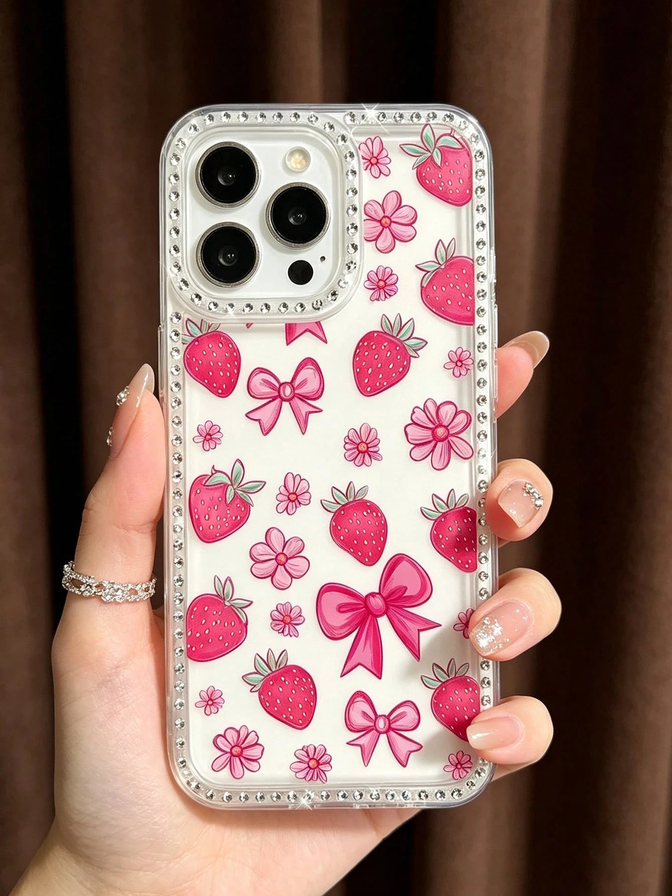 Cute Transparent Shockproof Premium Phone Case, Strawberry Pattern With Star Elements, Compatible With IPhone 17 Pro, 16e, 16 Pro, 15, 14, 13, 12, 11, XR And XS Max, Thickened Protection, Fashionable