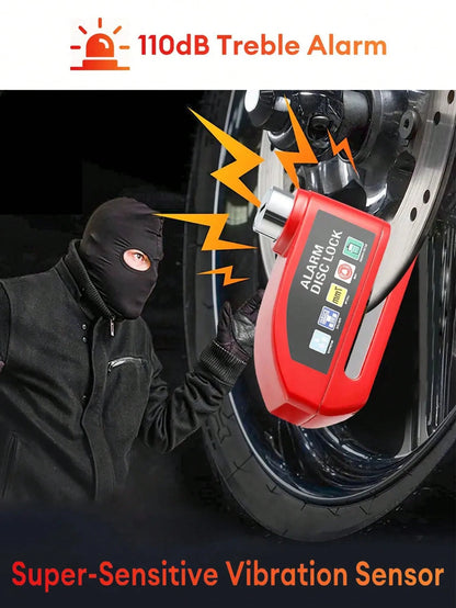Cycling Motorcycle Wheel Disc Brake Lock Moto Anti-Theft Safety Lock Waterproof 110dB Loud Electronic Alarm Disc Lock For Motorcycle,Bicycle, Electric Bike, Essential Anti-Theft Riding Equipment