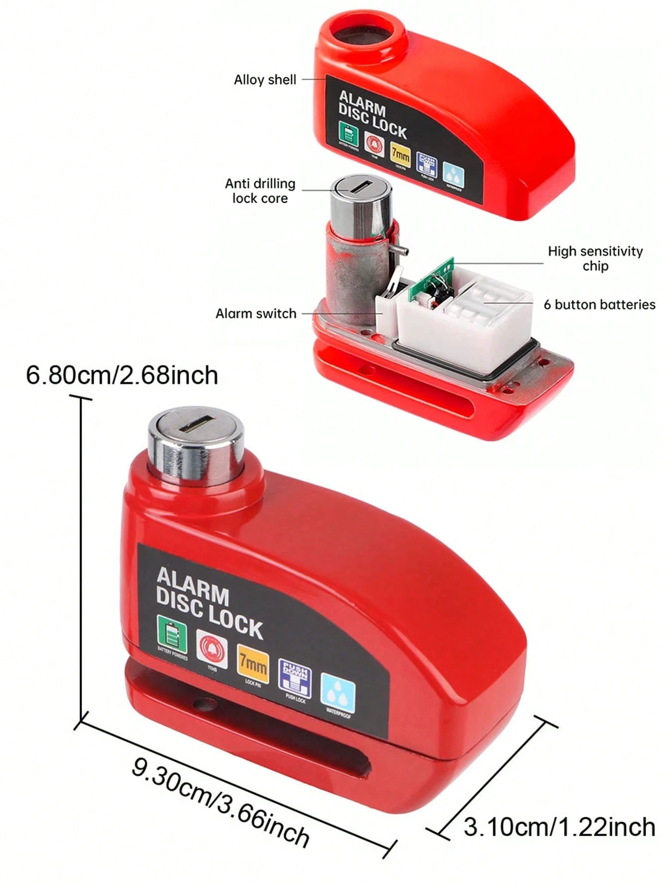 Cycling Motorcycle Wheel Disc Brake Lock Moto Anti-Theft Safety Lock Waterproof 110dB Loud Electronic Alarm Disc Lock For Motorcycle,Bicycle, Electric Bike, Essential Anti-Theft Riding Equipment