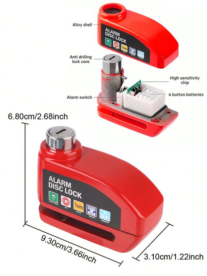 Cycling Motorcycle Wheel Disc Brake Lock Moto Anti-Theft Safety Lock Waterproof 110dB Loud Electronic Alarm Disc Lock For Motorcycle,Bicycle, Electric Bike, Essential Anti-Theft Riding Equipment