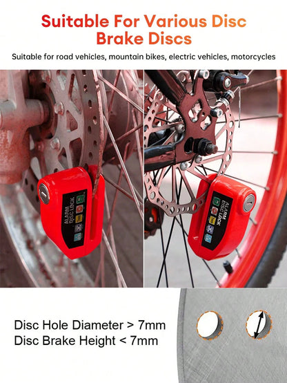 Cycling Motorcycle Wheel Disc Brake Lock Moto Anti-Theft Safety Lock Waterproof 110dB Loud Electronic Alarm Disc Lock For Motorcycle,Bicycle, Electric Bike, Essential Anti-Theft Riding Equipment