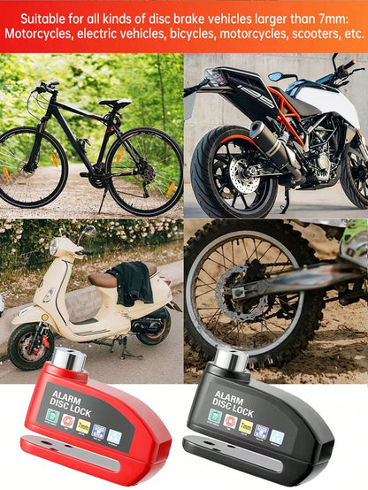 Cycling Motorcycle Wheel Disc Brake Lock Moto Anti-Theft Safety Lock Waterproof 110dB Loud Electronic Alarm Disc Lock For Motorcycle,Bicycle, Electric Bike, Essential Anti-Theft Riding Equipment