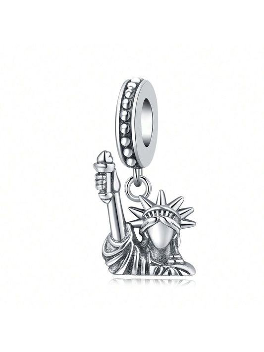 CYCUFF 1pc Silver-Plated Beaded Pendant, Statue Of Liberty Travel Element Pendant, Suitable For Handmade Bracelet Necklace DIY Jewelry, Ideal As Birthday Gift Or Women Gift