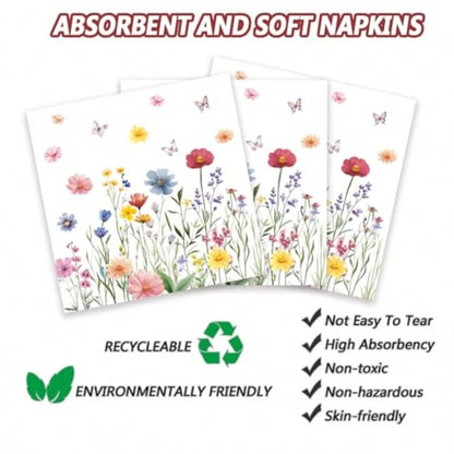 D60 PCS Wildflower Party Plies Flower Paper Plates And Napkins Spring Floral Theme Decoration Tableware For Birthday Baby Shower Wedding Picnic