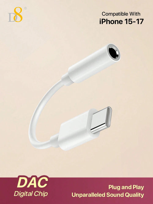 D8 16 USB-C To 3.5mm Audio Adapter, Type-C AUX Headphone Converter With DAC Stereo Microphone HiFi Headphone Adapter, Compatible With IPhone 16/16 Pro/16 Pro Max/15/15 Pro/15 Pro Max, Pro/ Air 5/ 4/ M