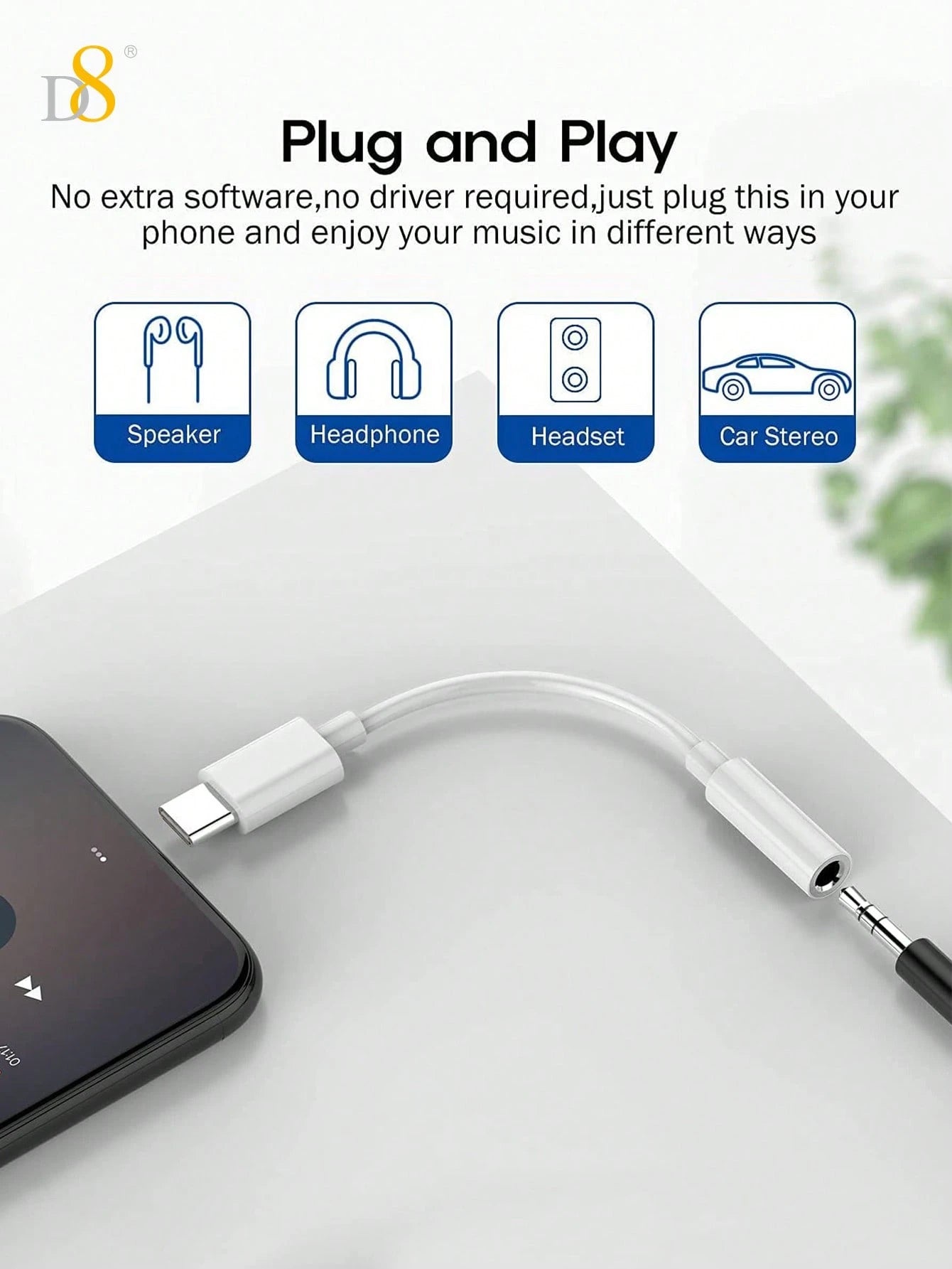 D8 16 USB-C To 3.5mm Audio Adapter, Type-C AUX Headphone Converter With DAC Stereo Microphone HiFi Headphone Adapter, Compatible With IPhone 16/16 Pro/16 Pro Max/15/15 Pro/15 Pro Max, Pro/ Air 5/ 4/ M