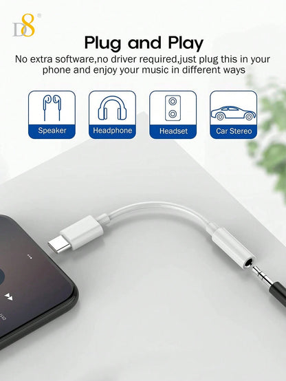 D8 16 USB-C To 3.5mm Audio Adapter, Type-C AUX Headphone Converter With DAC Stereo Microphone HiFi Headphone Adapter, Compatible With IPhone 16/16 Pro/16 Pro Max/15/15 Pro/15 Pro Max, Pro/ Air 5/ 4/ M
