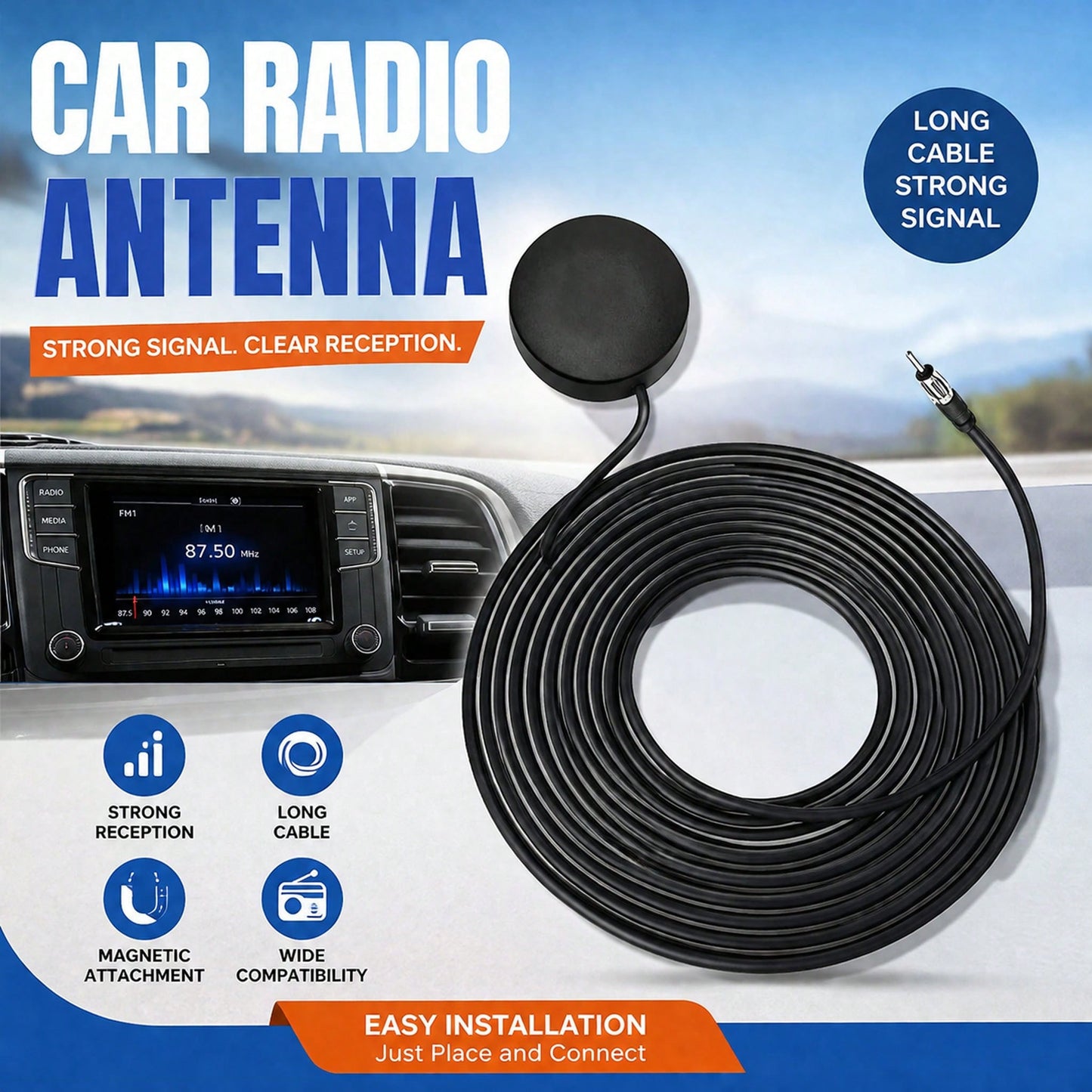 DAB Car Radio Antenna AM FM Adhesive Patch Antenna Round Patch Strong Signal FM18 Antenna