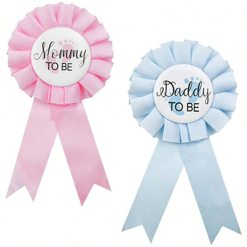 Dad-To-Be/Mom-To-Be Metal Badge Brooch- Baby Shower Button New Dad Gift Gender Reveal Party Baby Boy Blue Rose Bow Button Baby Celebration (Blue, Pink) Baby Shower Family Decor Gift