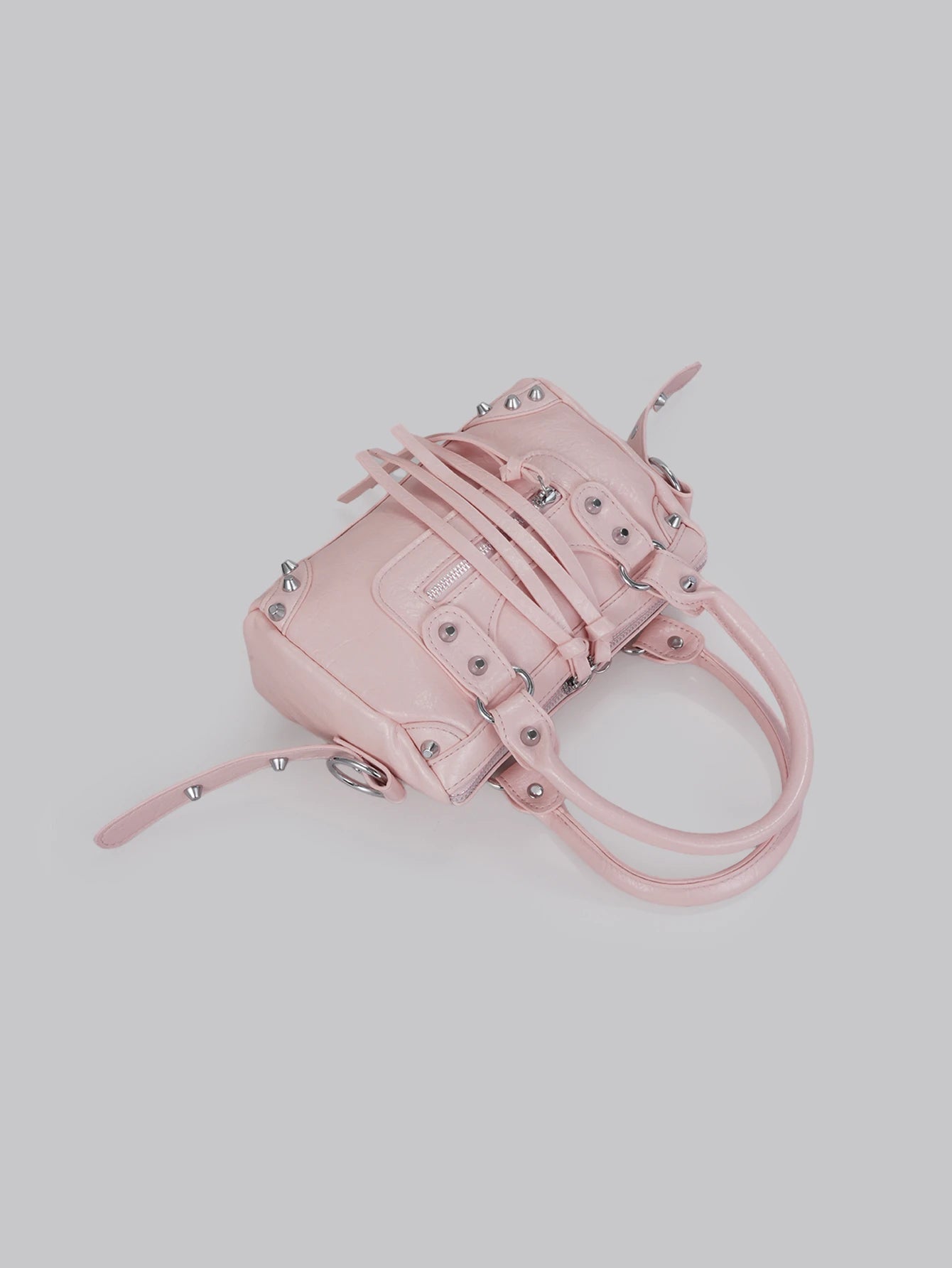 DareSee 1pc Pink Patchwork Rivet Studded Metal Tassel Zipper Decor Retro PU Material Strap Decor Rivet Studded Dual Handle Adjustable Long Shoulder Strap Zipper Closure Fashion Retro Sweet Cool Punk Y