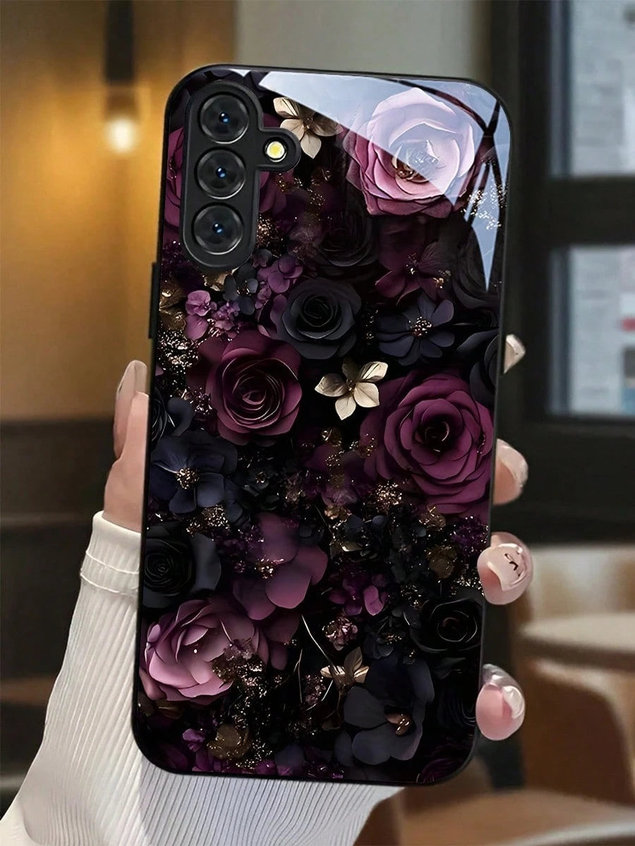 Dark Rose Phone Case With Glass Texture. Suitable For IPhone 17, 16, 15, 14, 13, 12, 11, Pro Max Plus, Galaxy 25/24/23/22/21/ULTRA/PLUS/FE/Able-Pri71/56/55/54/53/52/36/35/34/26/25/23/16/15/14/13/06. T