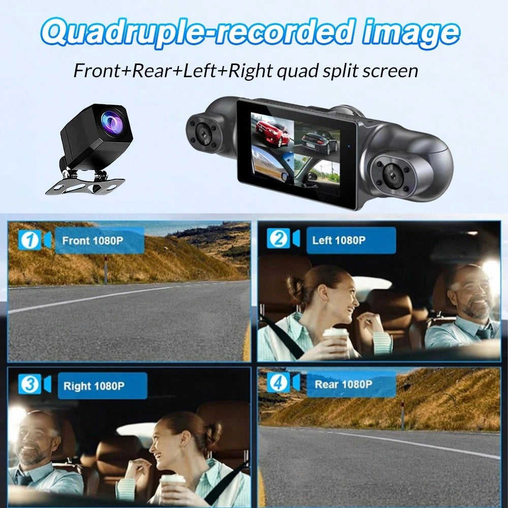 Dashcam 1080P Front Camera 150° Wide-Angle Lens, Equipped With Three Cameras, Includes 64GB Memory Card, Night Vision Function, Built-In High-Sensitivity Gravity Sensor, Loop Recording, 24-Hour Parkin