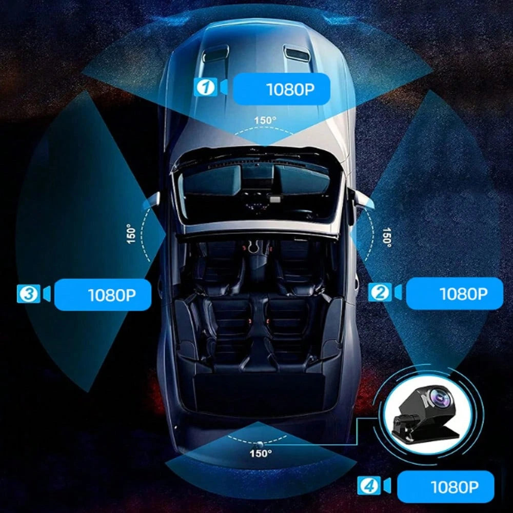 Dashcam 1080P Front Camera 150° Wide-Angle Lens, Equipped With Three Cameras, Includes 64GB Memory Card, Night Vision Function, Built-In High-Sensitivity Gravity Sensor, Loop Recording, 24-Hour Parkin