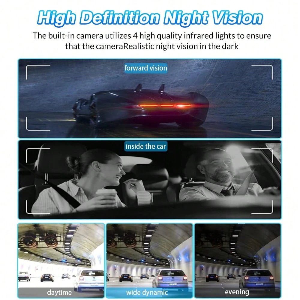 Dashcam 1080P Front Camera 150° Wide-Angle Lens, Equipped With Three Cameras, Includes 64GB Memory Card, Night Vision Function, Built-In High-Sensitivity Gravity Sensor, Loop Recording, 24-Hour Parkin